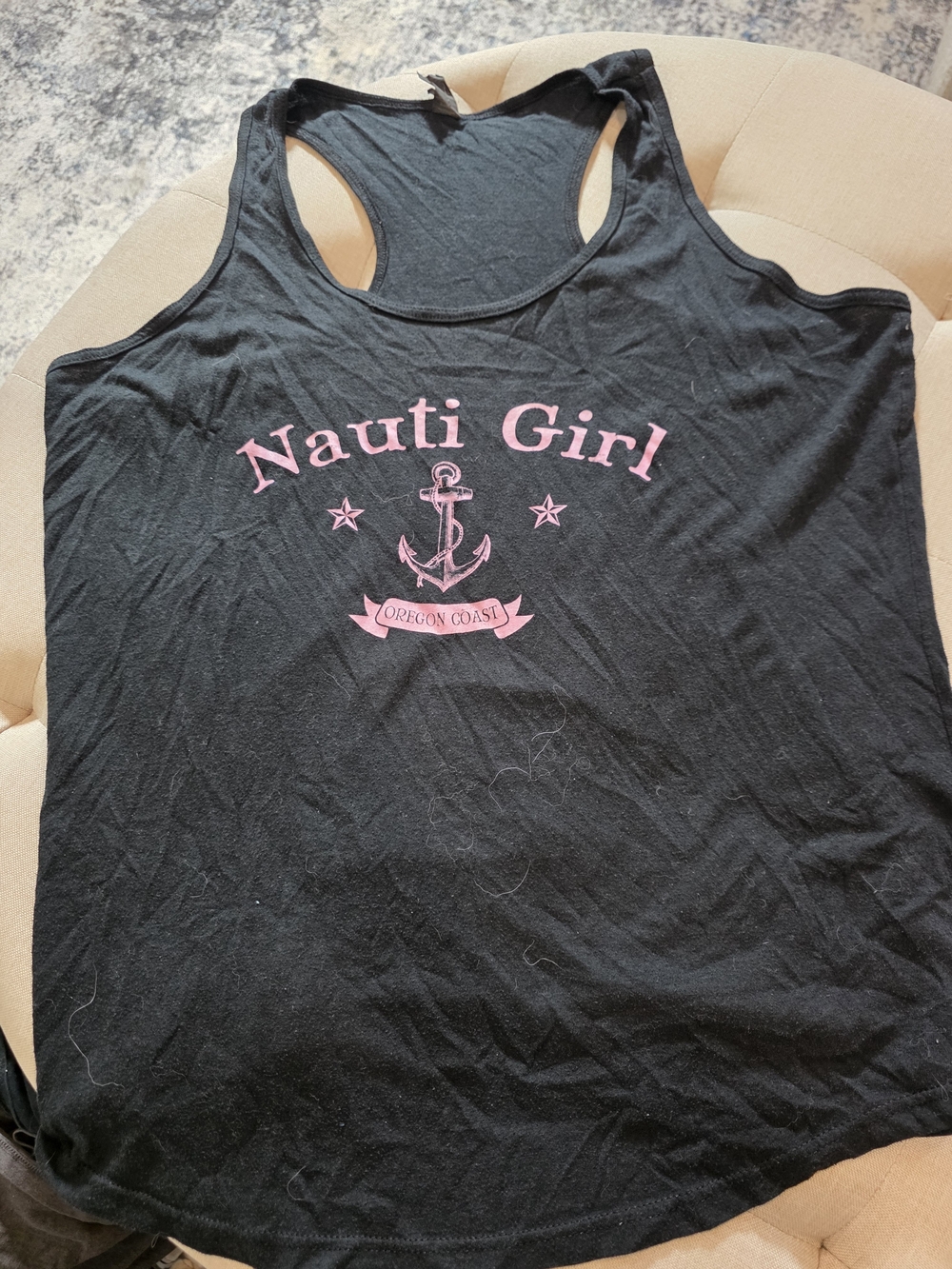 L.L. Bean Black Tank Top with Pink 'Nauti Girl' Anchor Graphic